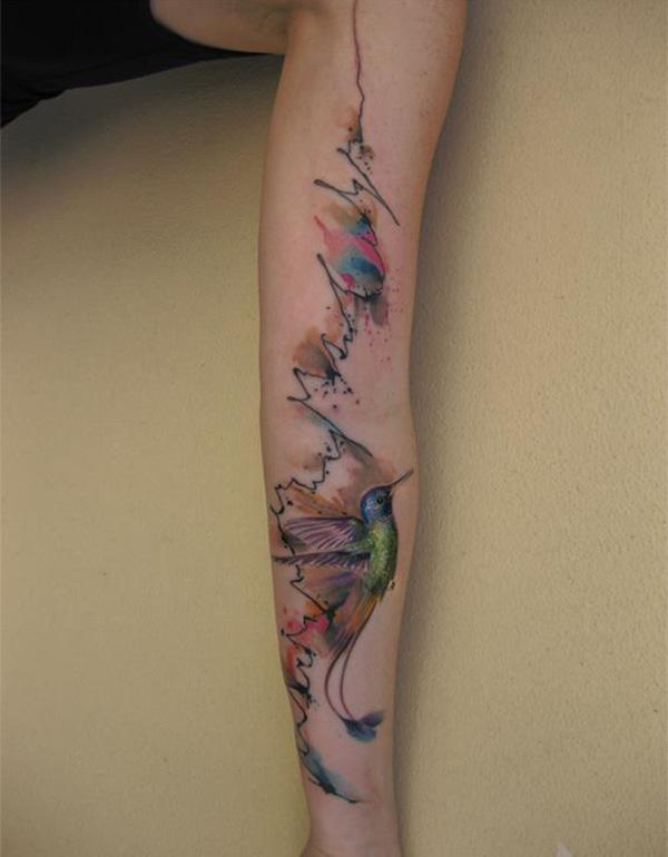 Watercolor chim ruồi tay hình xăm - 55 tuyệt vời Hummingbird Tattoo Designs <3 <3