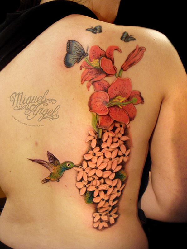 Lilly và Jasmine hoa, bướm và chim ruồi xăm tùy chỉnh - 55 tuyệt vời Hummingbird Tattoo Designs <3 <3