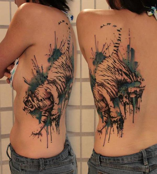 Màu nước hổ hình xăm trên lưng - 55 ảnh vui nhộn Tiger Tattoo Designs <3 <3
