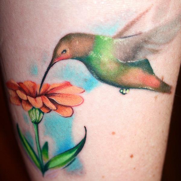 Hummingbird và hoa đùi xăm - 55 tuyệt vời Hummingbird Tattoo Designs <3 <3