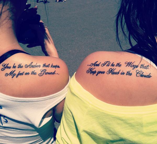 Quotes sister tattoos - You be the anchor that keeps my feet on the ground … And I will be the wing to keep your head in the clouds.