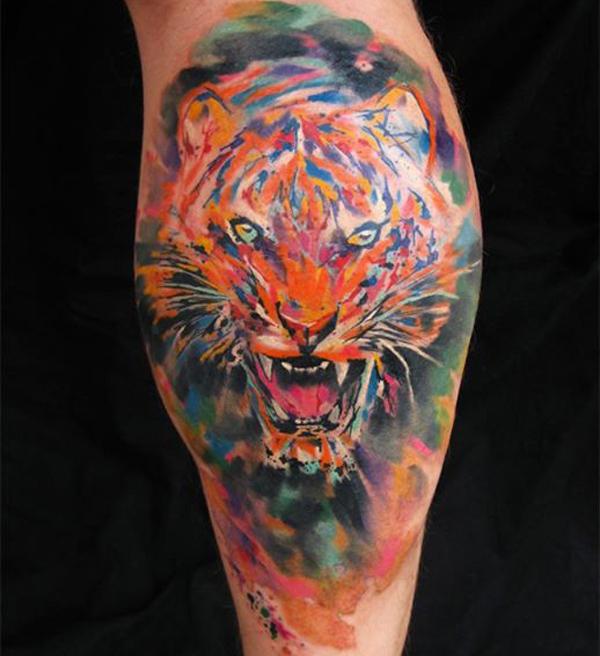 Màu nước hổ hình xăm trên chân - 55 ảnh vui nhộn Tiger Tattoo Designs <3 <3
