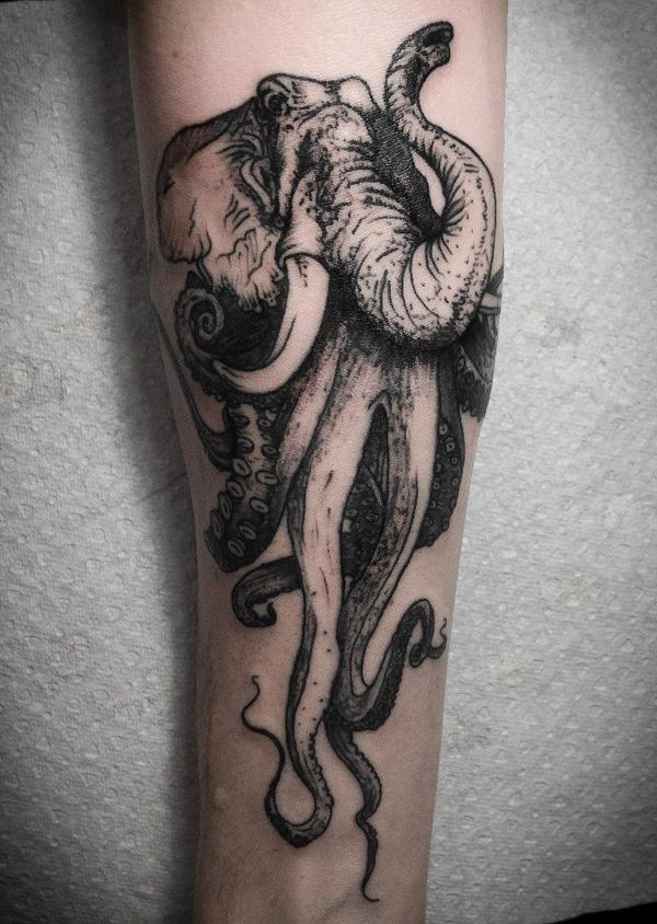 Voi bạch tuộc xăm - 55 ảnh vui nhộn Octopus Tattoo Designs <3 <3
