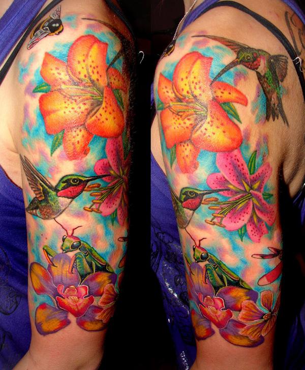 Flower And Hummingbird Half Sleeve Tattoo 55 Amazing Designs 3