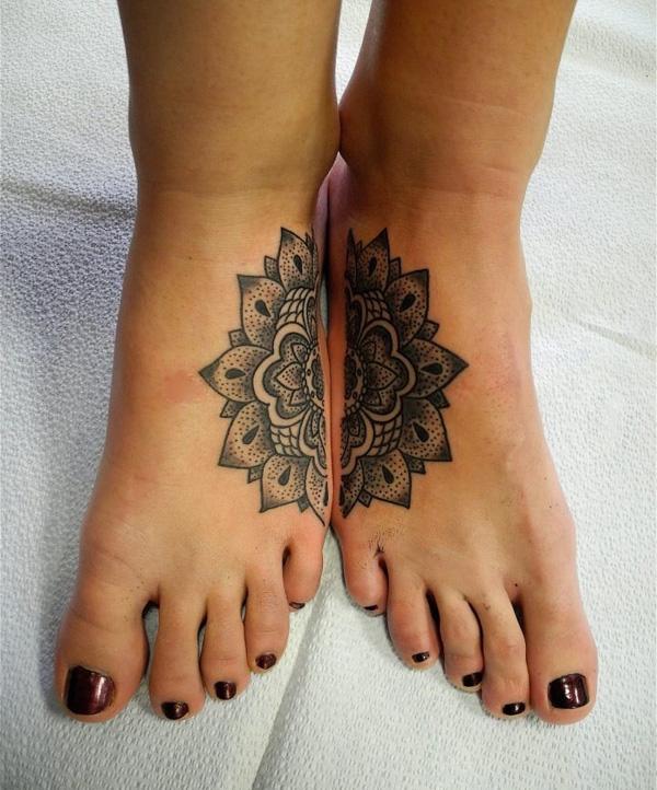 The sister tattoos are featured with half Mandala circle tattooed on one sister and half on another, representing radial balance between the two sisters, their equal importance to each other.