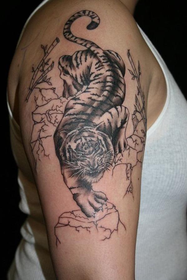 Một nửa tay áo Tiger Tattoo Đàn ông -  
