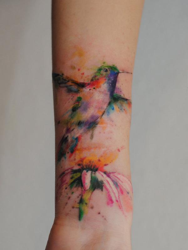 chim ruồi màu nước xăm - 55 tuyệt vời Hummingbird Tattoo Designs <3 <3