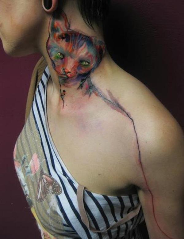 Watercolor mèo cổ hình xăm - 55 Ví dụ về Cát dễ thương Tattoo <3 <3