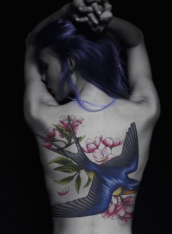 Swallow và hoa hình xăm - 50 Đáng yêu Swallow xăm <3 <3