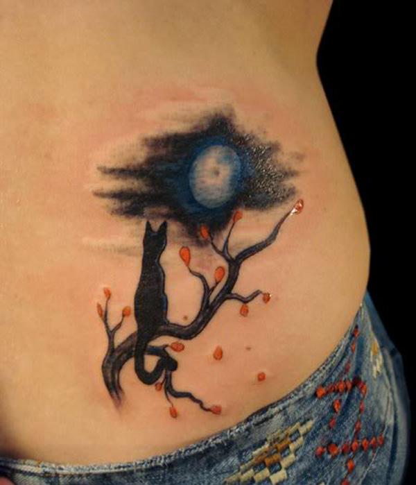 Mặt trăng và mèo hình xăm - 55 Ví dụ về Cát dễ thương Tattoo <3 <3