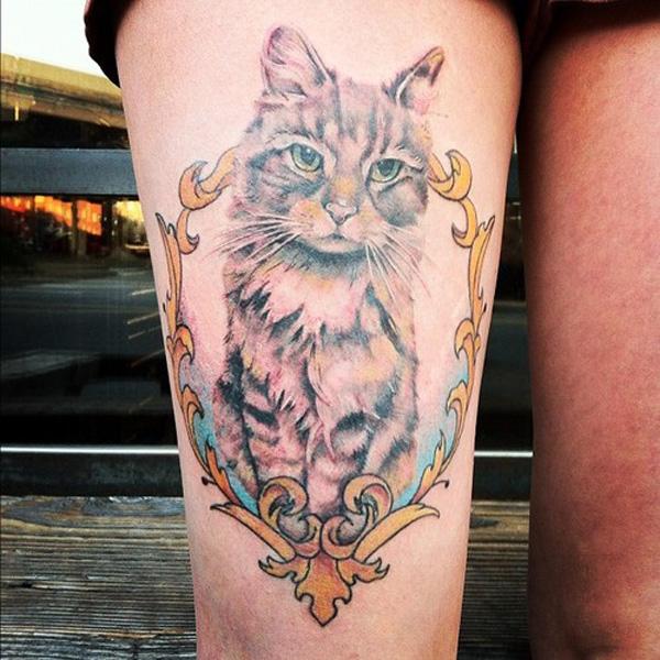Cát Tattoo trên đùi - 55 Ví dụ về mèo dễ thương Tattoo <3 <3
