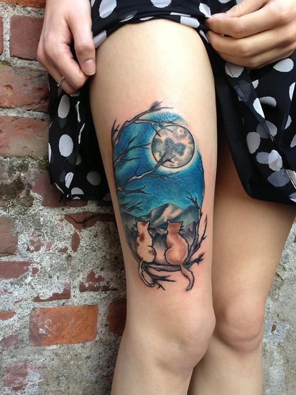 Mặt trăng Mèo đùi Tattoo - 55 Ví dụ về Cát dễ thương Tattoo <3 <3