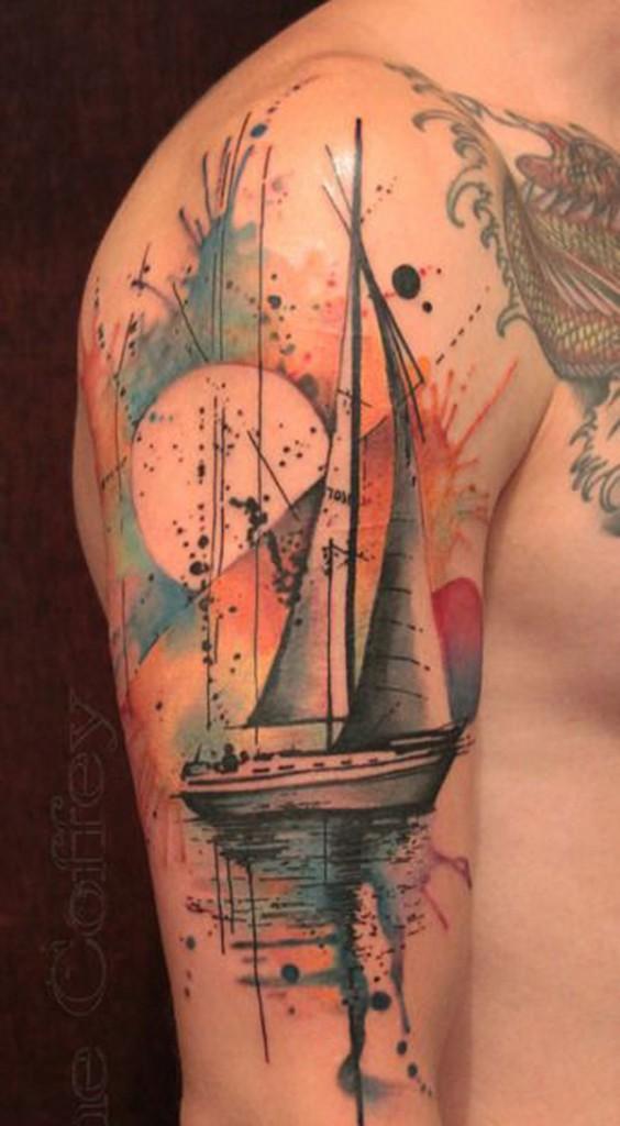 màu nước phong cách thuyền hình xăm - 40 Thuyền Tattoo Designs <3 <3