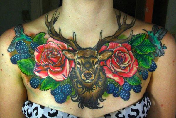 hoa hồng Deer và mâm xôi - 45 Inspiring Deer Tattoo Designs <3 <3