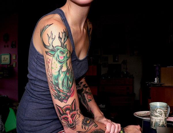 Deer Sleeve Tattoo Phụ nữ - 45 Inspiring Deer Tattoo Designs <3 <3