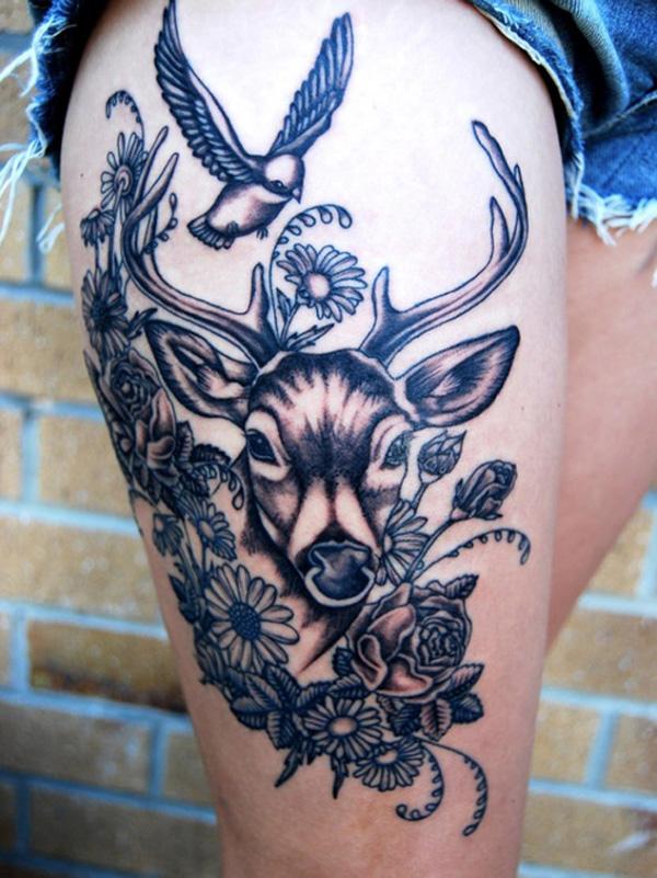 Deer và chim Tattoo - 45 Inspiring Deer Tattoo Designs <3 <3