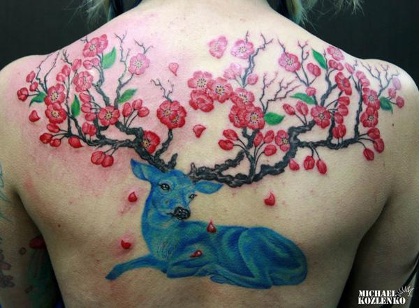 Deer và hoa mận Tattoo - 45 Inspiring Deer Tattoo Designs <3 <3