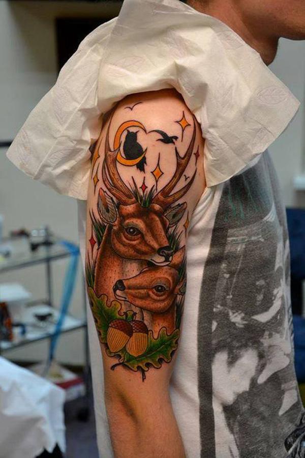 Deer Tattoo trên nửa tay áo - 45 Inspiring Deer Tattoo Designs <3 <3