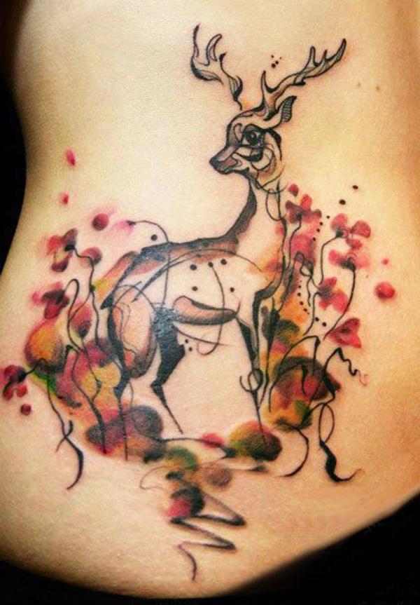 Watercolor Deer Tattoo trên Side - 45 Inspiring Deer Tattoo Designs <3 <3