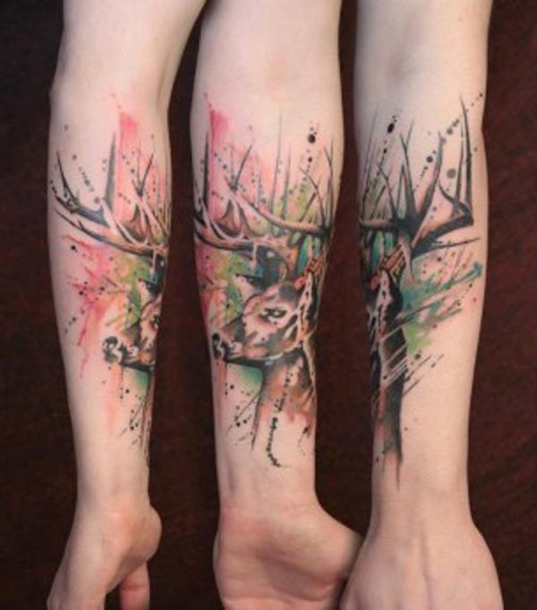 Watercolor Deer Tattoo trên Cẳng tay - 45 Inspiring Deer Tattoo Designs <3 <3