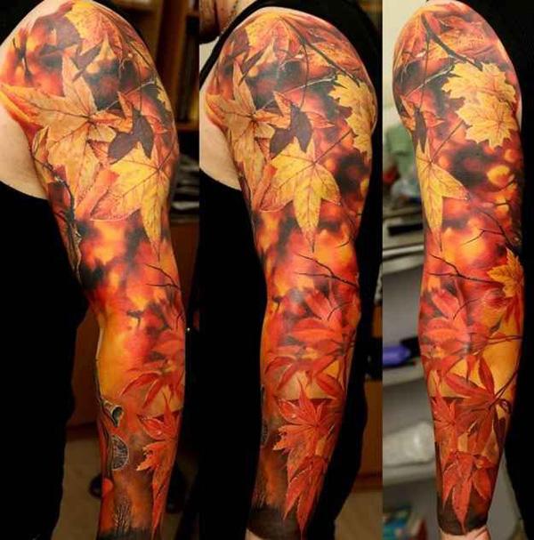 fall sleeve tattoo - 40 Unforgettable Fall Tattoos  <3 <3