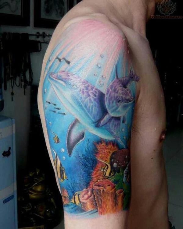 Dolphin nửa Sleeve Tattoo - 40+ đáng yêu Dolphin xăm và ý nghĩa <3 <3