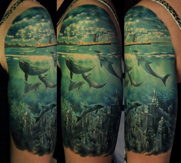 Dolphin nửa Leeve Tattoo - 40+ đáng yêu Dolphin xăm và ý nghĩa <3 <3