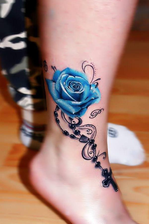 Bule Rose Ankle Tattoo - 60+ Ankle xăm cho phụ nữ <3 <3