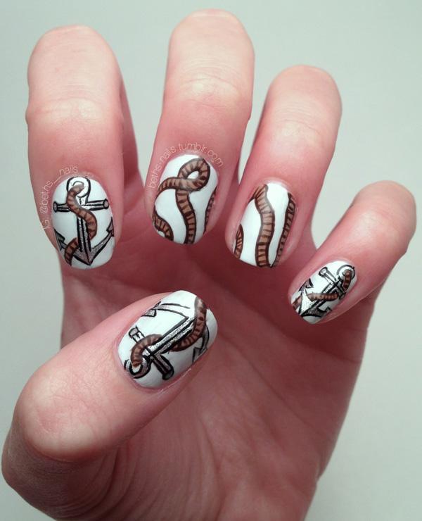 60 Cute Anchor Nail Designs Art And Design Anchor and rope nails in cartoon style ... - 60 Cute Anchor Nail Designs Art And Design