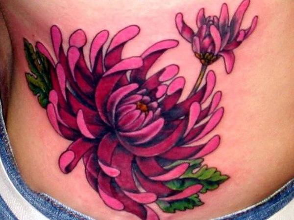 are mostly inked on sleeves, shoulder in bright colors. Chrysanthemum 