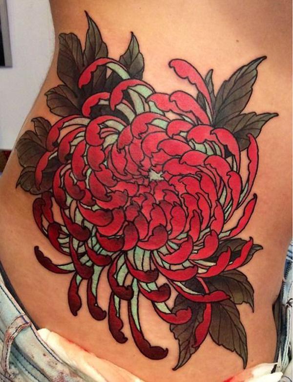 Chrysanthemum Tattoo Has Flash Blue And Yellow Picture