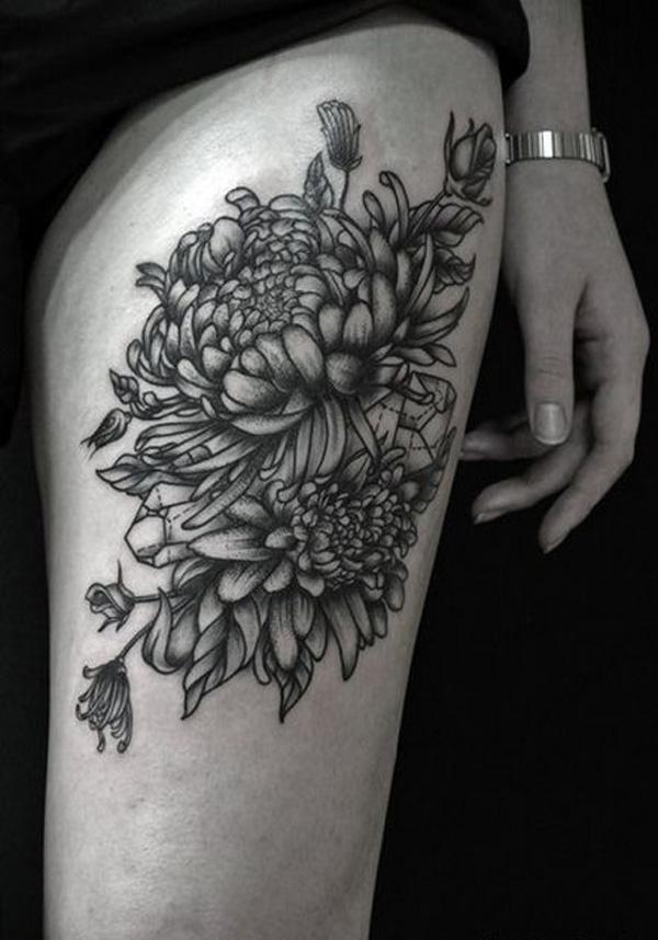 hoa cúc đùi xăm - 40 đẹp Ý tưởng hoa cúc Tattoo <3 <3