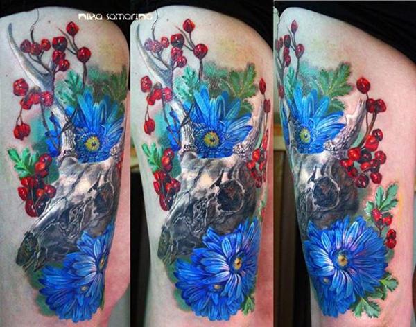 Colorfull Skull và Flower Tattoo - 50 Ví dụ về các hình xăm đầy màu sắc <3 <3