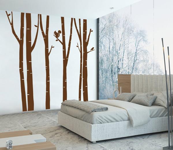 bedroom wall decal of mural squirrel woods birch stickers the different hues of two walls - Design A Wall Sticker bedroom wall decal of mural squirrel woods birch stickers the different hues of two walls - Design A Wall Sticker