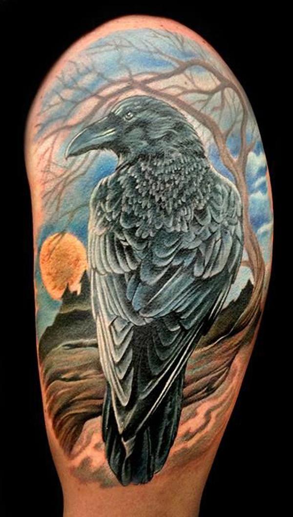Raven Hlafsleeve Tattoo - 60+ Mysterious Raven xăm <3 <3