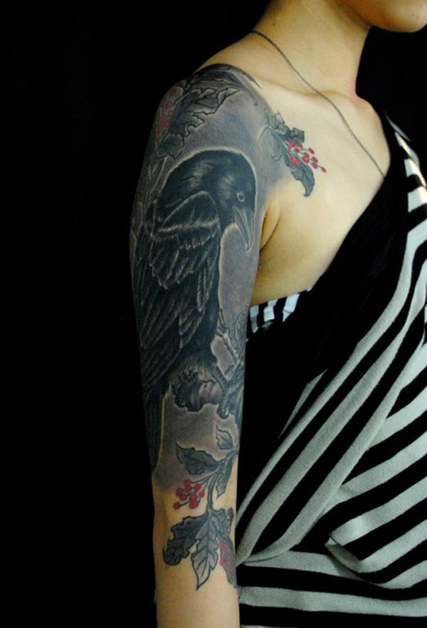 Raven Sleeve Tattoo Phụ nữ - 60 + Mysterious Raven xăm <3 <3