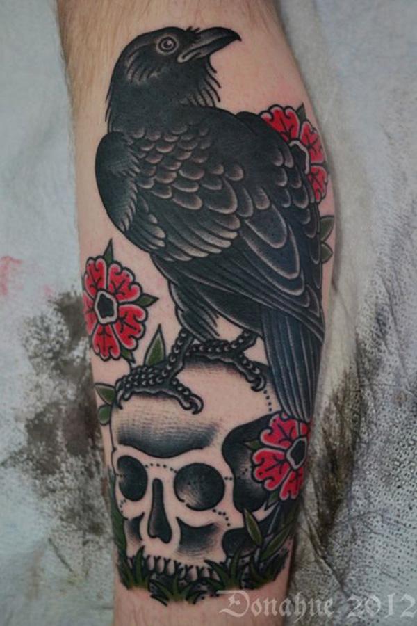 Raven Tattoo trên cẳng chân cho nam giới - 60 + Mysterious Raven xăm <3 <3