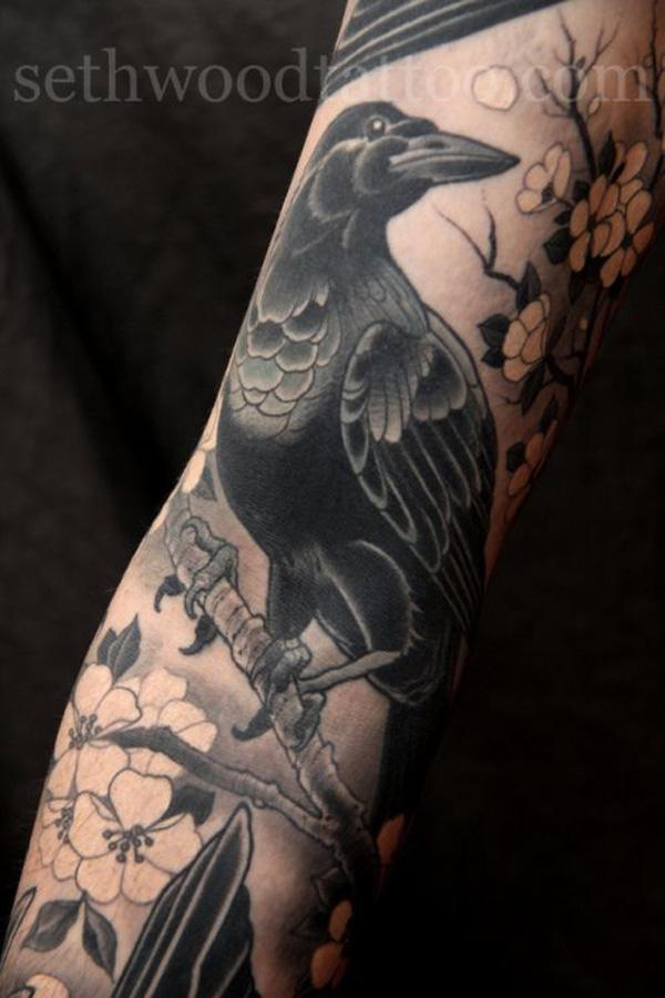 Raven Tattoo trên tay áo - 60+ Mysterious Raven xăm <3 <3