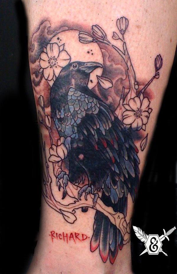 Raven và Flower Tattoo - 60+ Mysterious Raven xăm <3 <3