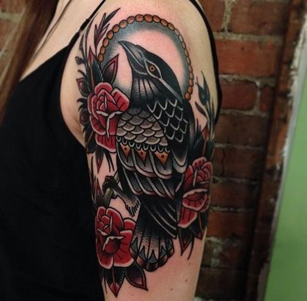 Raven và Rose Tattoo trên tay áo - 60+ Mysterious Raven xăm <3 <3