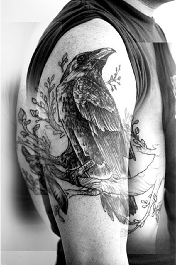Raven trên cây Tattoo - 60+ Mysterious Raven xăm <3 <3