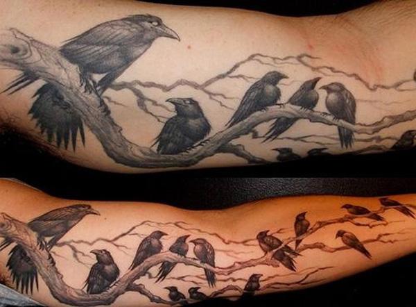 Ravens Tattoo trên tay áo - 60+ Mysterious Raven xăm <3 <3
