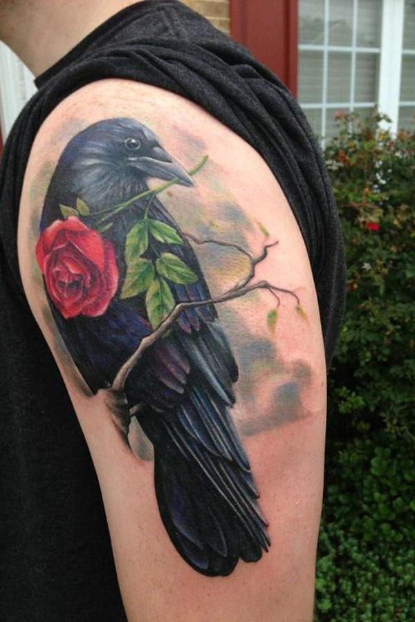 Realistic Raven và Rose Tattoo - 60+ Mysterious Raven xăm <3 <3