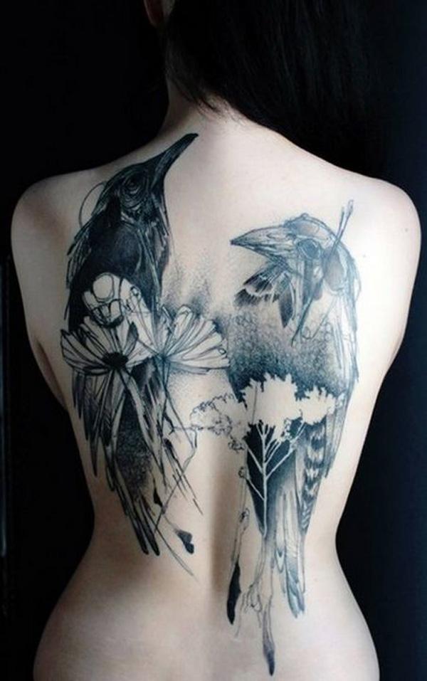 Watercolor Raven Tattoo trên Trở lại Phụ nữ - 60 + Mysterious Raven xăm <3 <3