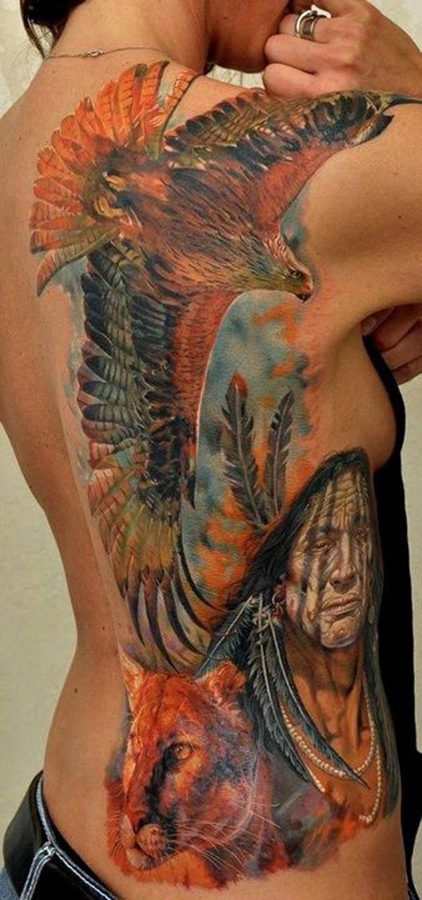 Native American lấy cảm hứng từ hình xăm con đại bàng - một trong những con chim mạnh mẽ nhất được coi là bằng da đỏ bản địa.  Các hình xăm trở lại coloful với hổ tượng trưng cho sức mạnh, quyền lực và bảo vệ cho người mặc.