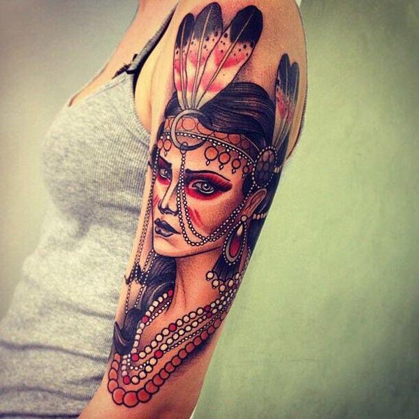 người phụ nữ người Mỹ bản địa trên cánh tay hình xăm - 25+ Native American Tattoo Designs <3 <3