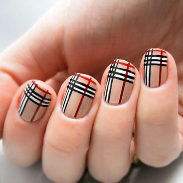 35 Gingham And Plaid Nail Art Designs Art And Design A uniform and clean looking plaid nail art design. The nails use nude color as ... - 35 Gingham And Plaid Nail Art Designs Art And Design