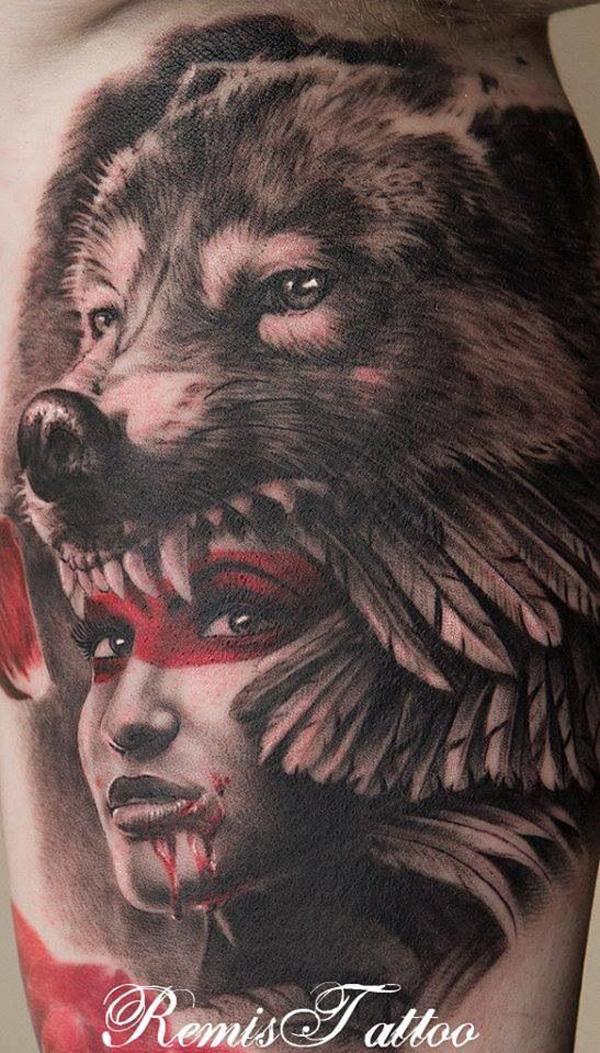 Wolf cái mũ hình xăm cô gái - 25+ Native American Tattoo Designs <3 <3