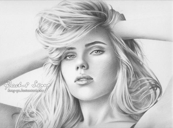 scarlett johansson 2 by hong yu - Pencil Drawings by Leong Hong Yu  <3 <3