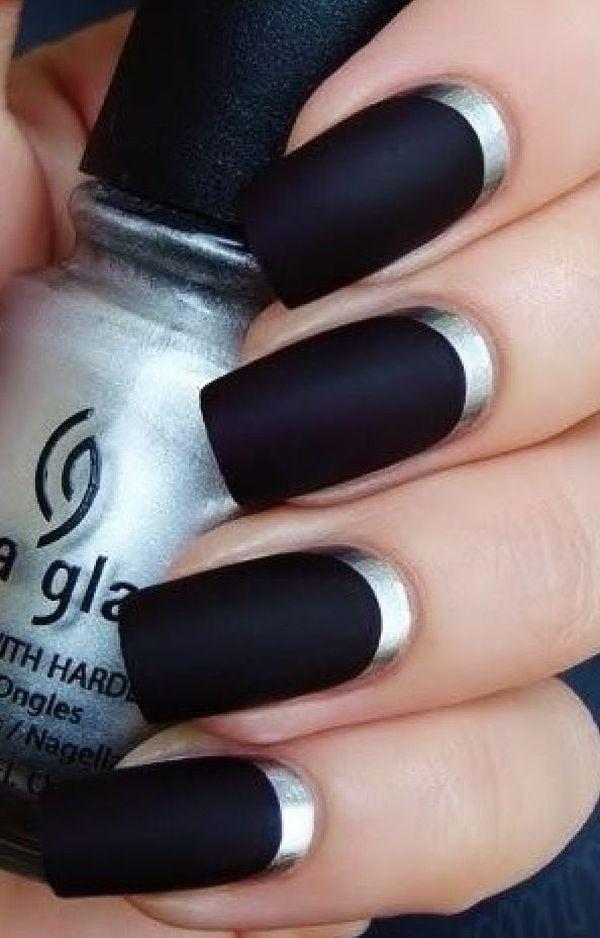 55 Gorgeous Metallic Nail Art Designs Art And Design An artistic matte black and silver nail ensemble making use of metallic silver polish to cover ... - 55 Gorgeous Metallic Nail Art Designs Art And Design